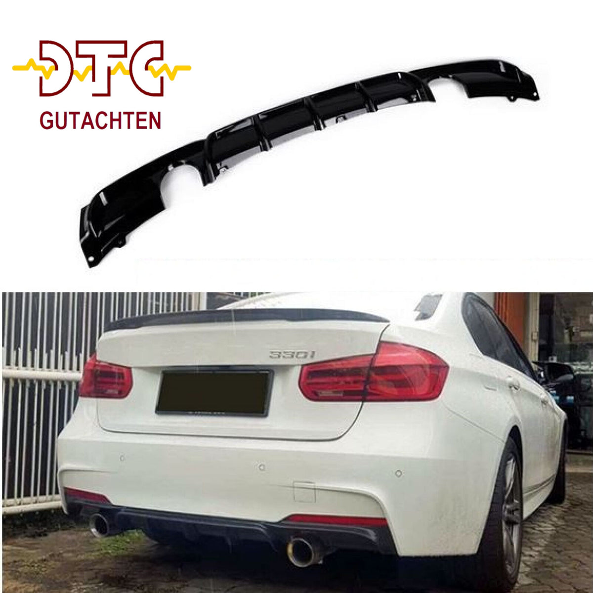 BMW F30 / F31 M-Paket Diffusor – 1+1 Endrohre, Schwarz Glanz | DTC