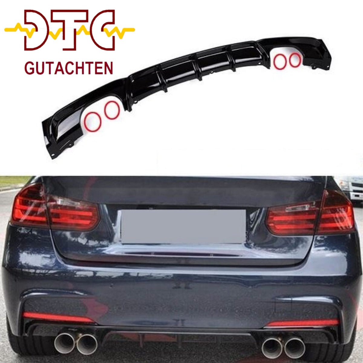BMW F30 / F31 M-Paket Diffusor – 4-Rohr, Schwarz Glanz | DTC