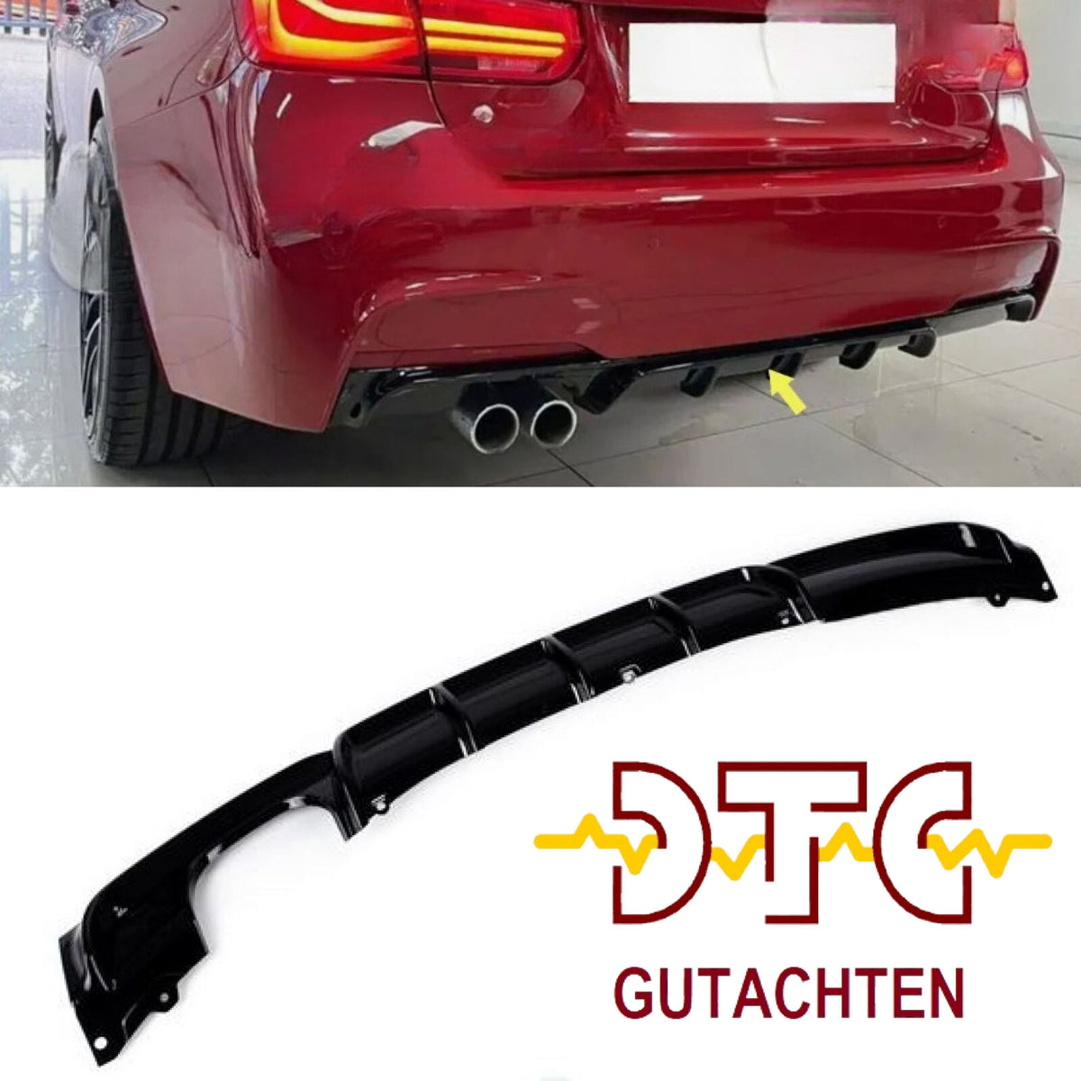 BMW F30 / F31 M-Paket Diffusor – Doppelendrohr links, Schwarz Glanz | DTC